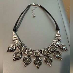 Silver Statement Necklace with Clear Stones